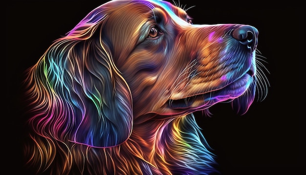 Colorful funny neon dog animal face head Midjourney AI