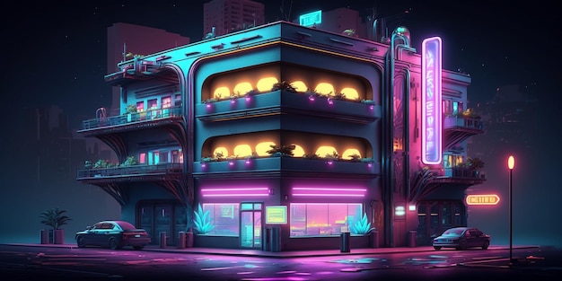 Colorful fusion city with neon lights and futuristic architecture Generative AI