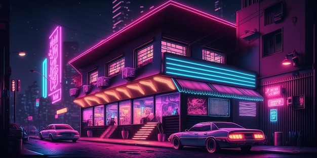 Colorful fusion city with neon lights and futuristic architecture Generative AI