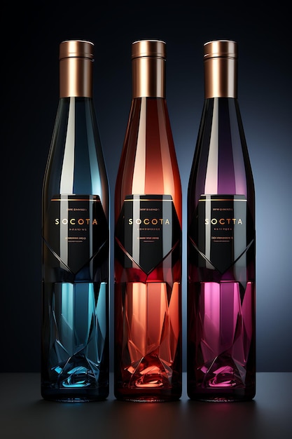 Photo colorful futuristic wine bottle packaging with a sleek and metallic c creative concept ideas design