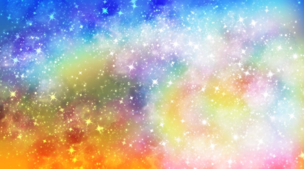 A colorful galaxy background with a rainbow background.