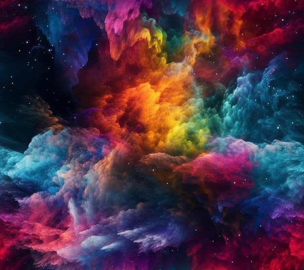 A colorful galaxy wallpaper with a rainbow in the center