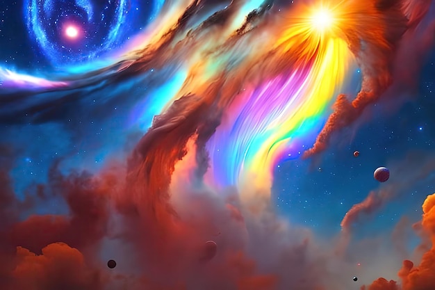 A colorful galaxy with a blue and red background