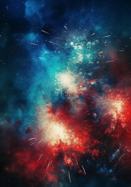 A colorful galaxy with a blue and red background