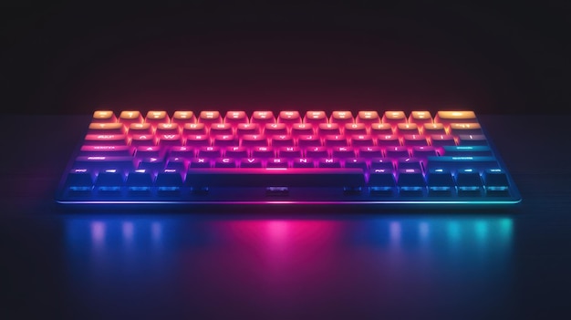 Photo colorful gaming keyboard illuminated in vibrant hues contrasts with dark background