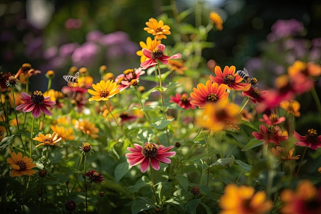 Colorful garden full of vibrant flowers life and movement generative IA