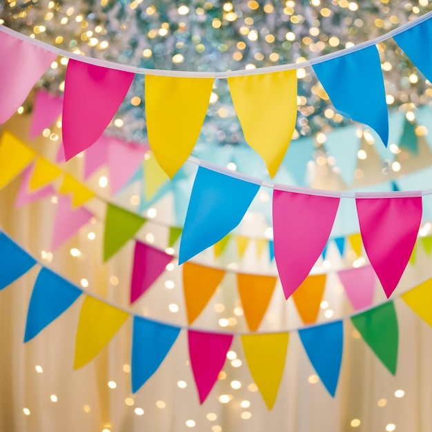 Photo colorful garlands streamer party hats and confetti on white background carnival decoration