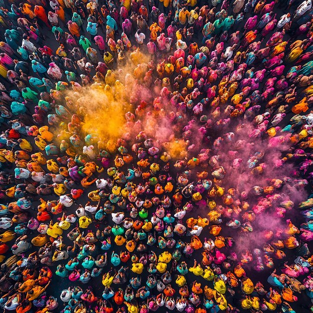 Photo a colorful gathering of people celebrating holi in close proximity