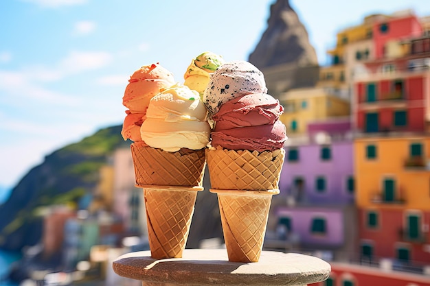 Colorful Gelato Cones in Cinque Terre