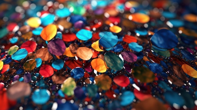 Colorful gems are scattered on a table.