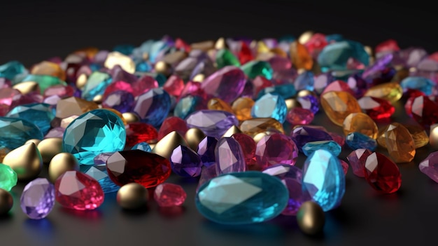 Photo colorful gemstones mix of different shapes and colors precious gems 3d