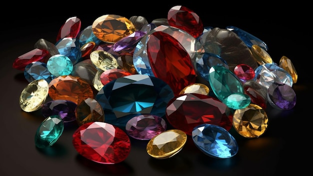 Photo colorful gemstones mix of different shapes and colors precious gems 3d