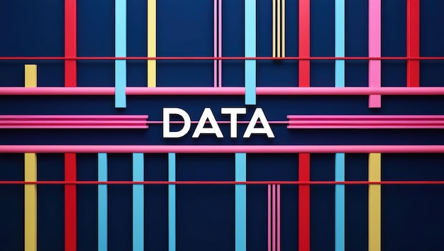 Photo colorful geometric abstract background with the word data on a dark blue background