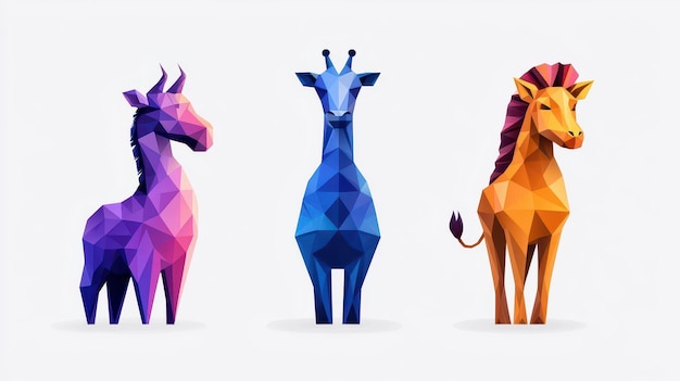 Photo colorful geometric animal sculptures on white isolated background