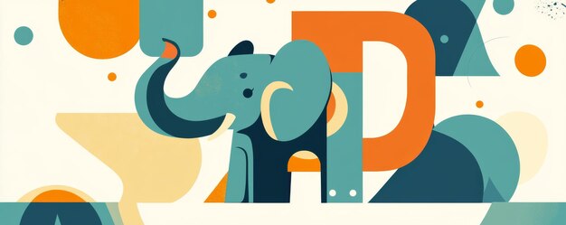 Photo colorful geometric elephant illustration with circles and shapes in abstract modern style