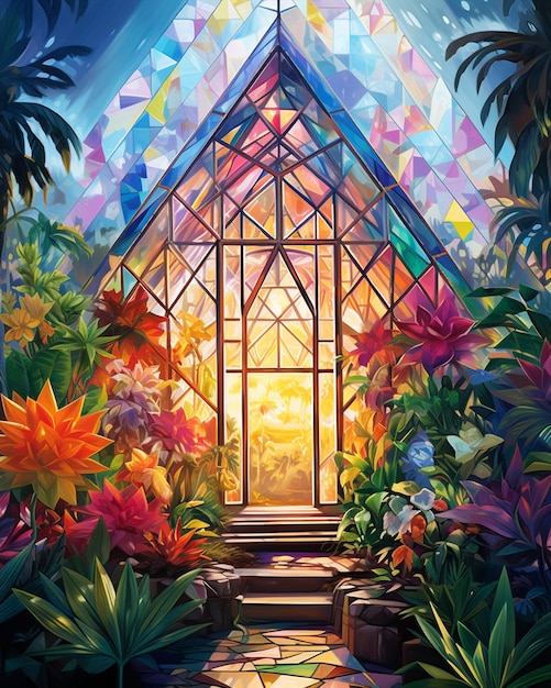 Photo colorful geometric greenhouse painted