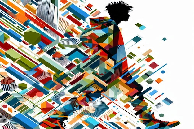 Colorful geometric illustration of a young male model