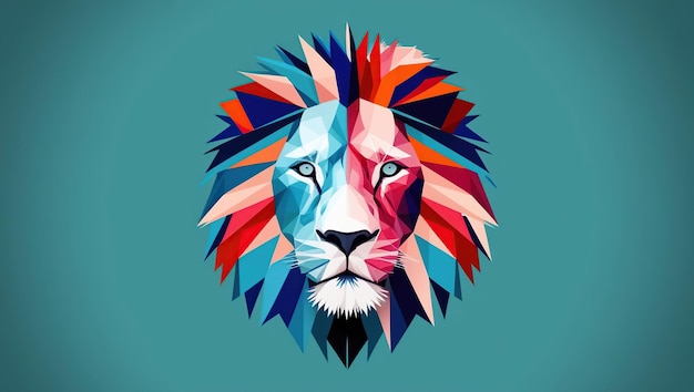 Photo a colorful geometric lion head against a blue background