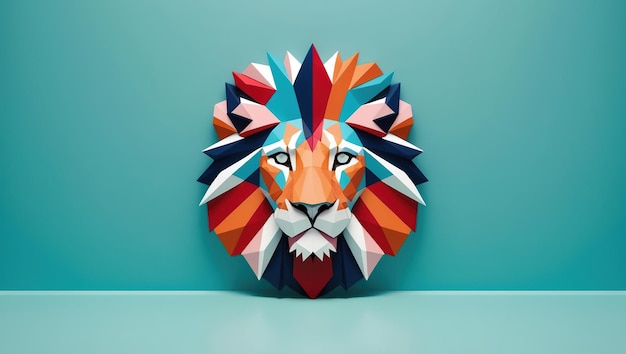 Photo colorful geometric lion head against blue background