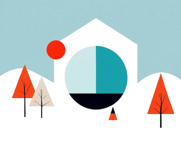 Photo colorful geometric shapes and trees in a stylized winter landscape