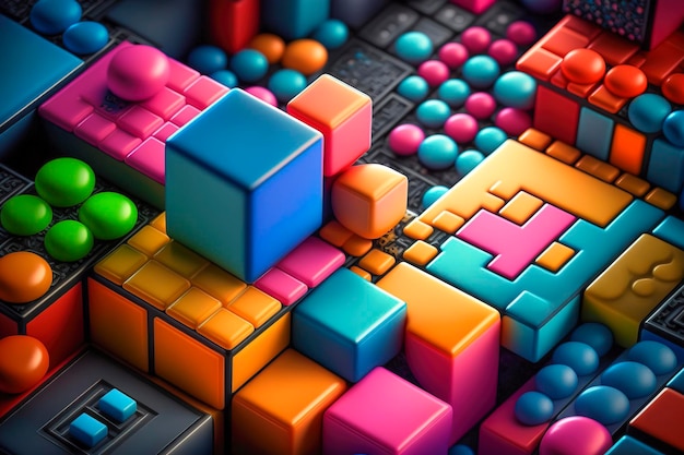 Colorful Geometric Tetris-like Shapes: A Playful Display of Abstract Art, created with Generative AI technology