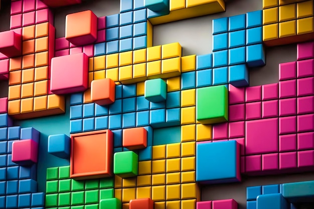 Photo colorful geometric tetris-like shapes: a playful display of abstract art, created with generative ai technology