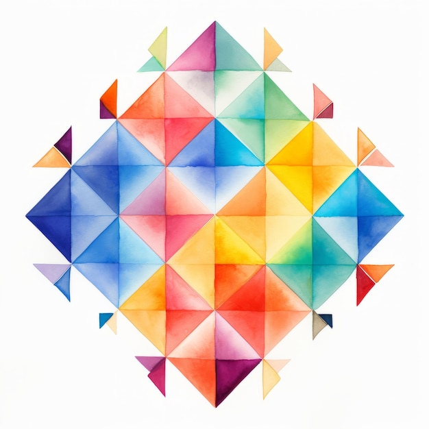 Colorful Geometric Watercolor Painting Symmetric Rhombus On White Background