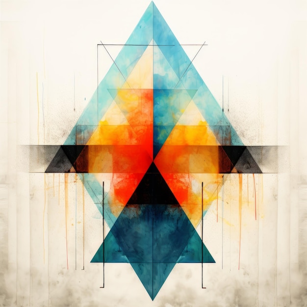 Colorful Geometric Watercolor With Primitivist Elements And Symbolism