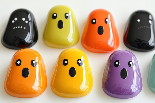 Colorful Ghost Figurines on White Background