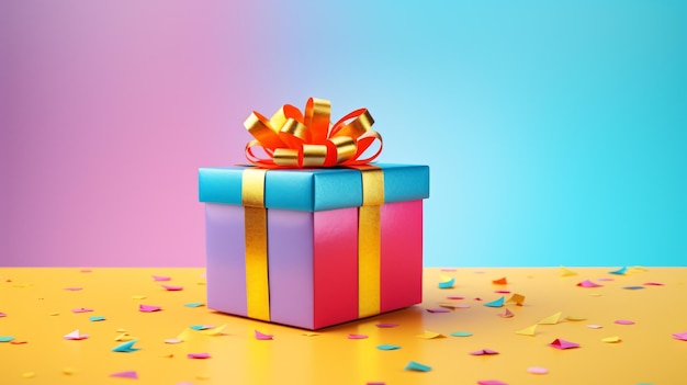 a colorful gift box with a ribbon tied around it