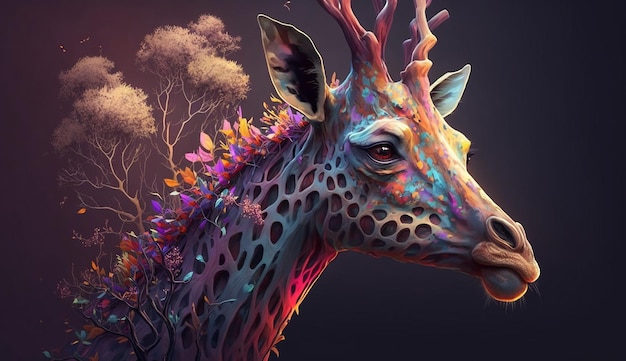 Colorful giraffe digital art image ai generator