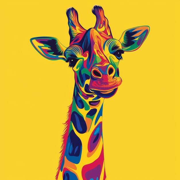 Photo colorful giraffe portrait with yellow background