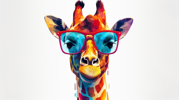 Colorful giraffe with sunglasses