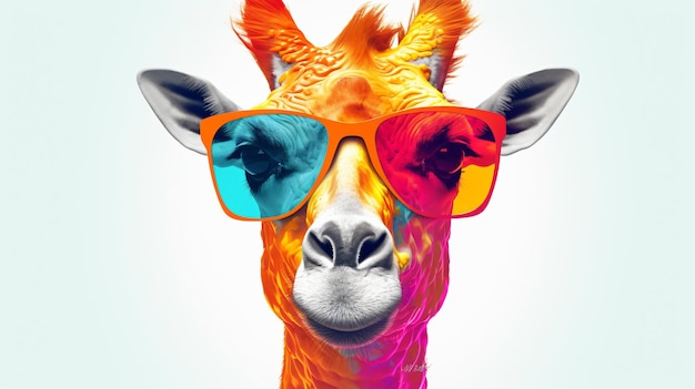 Colorful giraffe with sunglasses