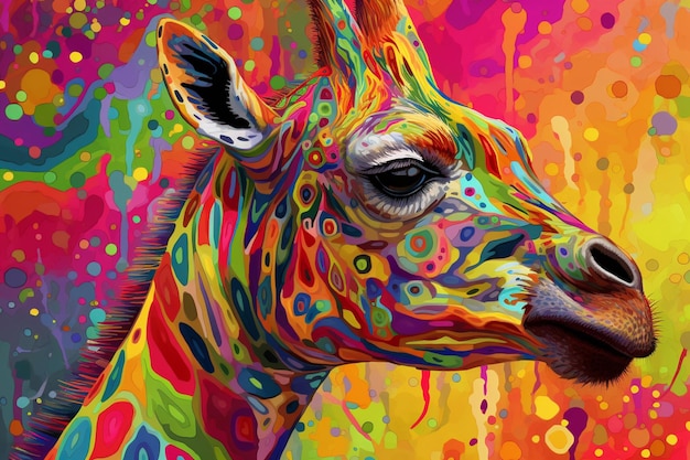 A colorful giraffe with the word giraffe on it