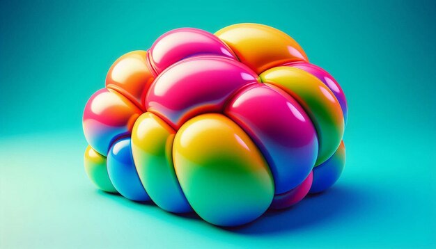 a colorful glass ball is sitting on a blue surface