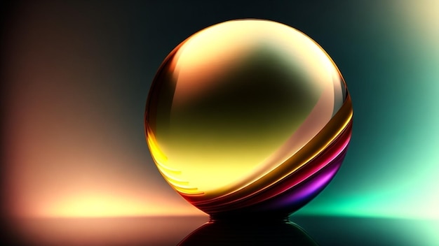 A colorful glass ball on a reflective surface