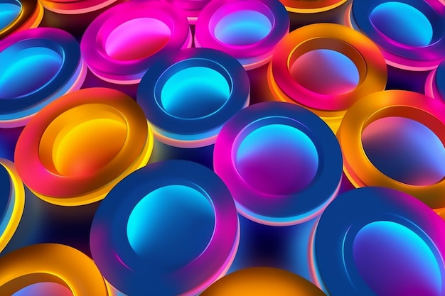 Colorful glass bowls are stacked on top of each other.