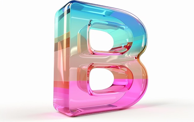 a colorful glass letter b is shown with a pink blue and green color