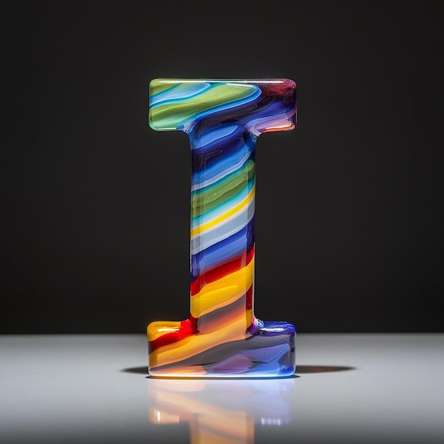 Photo a colorful glass letter i is painted with a multicolored effect