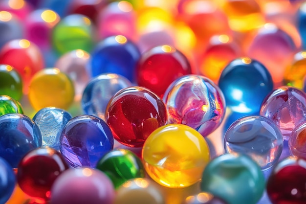 Colorful glass marbles in various hues