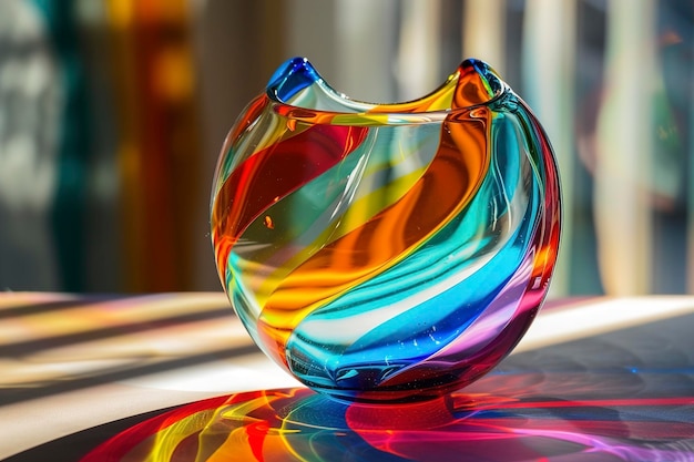 a colorful glass object on a table