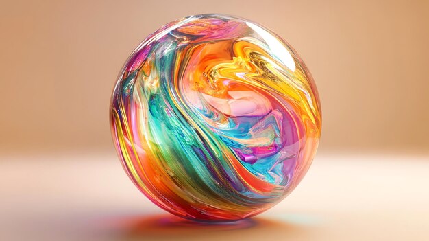 Photo a colorful glass orb with swirling abstract patterns