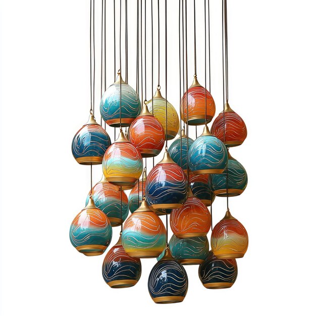 Colorful Glass Pendant Light Fixture with Abstract Patterns