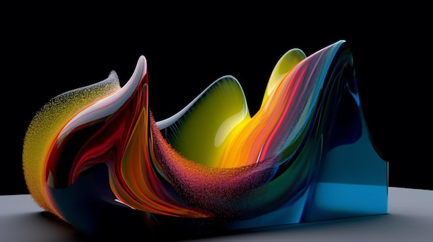 A colorful glass sculpture with a black background.