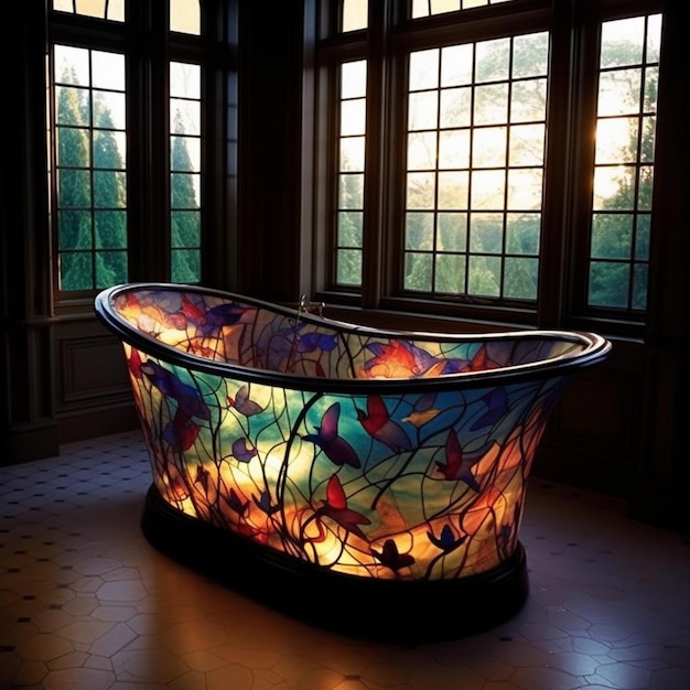 Photo a colorful glass tub with a colorful design on it