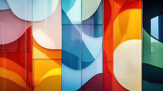 a colorful glass wall with different colored circles on it