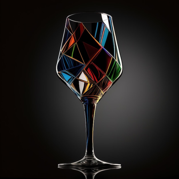 A colorful glass with a black background and a black background.