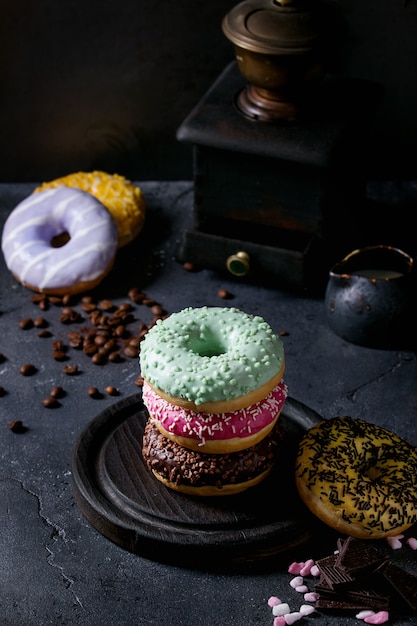 Colorful glazed donuts