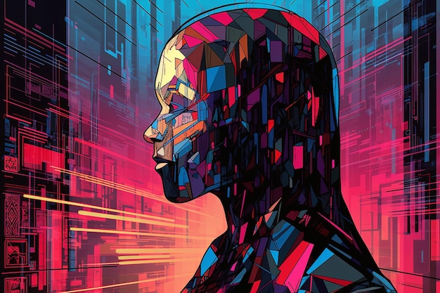 Colorful Glitchy Ambient Dark Portrait Graphic Illustration